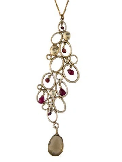 Pre-owned Alexis Bittar Vintage Ruby, Garnet, & Citrine Pendant Necklace, 25" In Multi