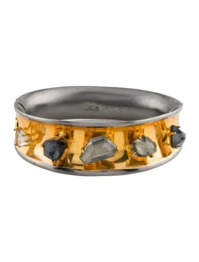 Pre-owned Alexis Bittar Vintage Stone Two-tone Hinged Bracelet, 7" In Multi