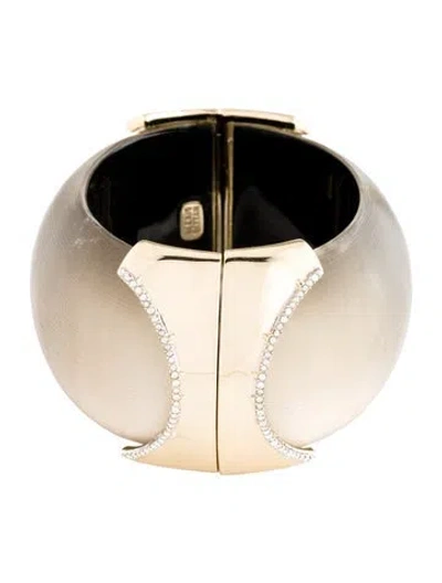 Pre-owned Alexis Bittar Wide Lucite Hinged Bangle Bracelet, 6.75" In Black