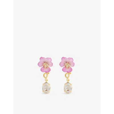 ALEXIS BITTAR ALEXIS BITTAR WOMEN'S 14K GOLD/PINK PANSY CRYSTAL-EMBELLISHED 14CT YELLOW-GOLD PLATED BRASS DROP EAR
