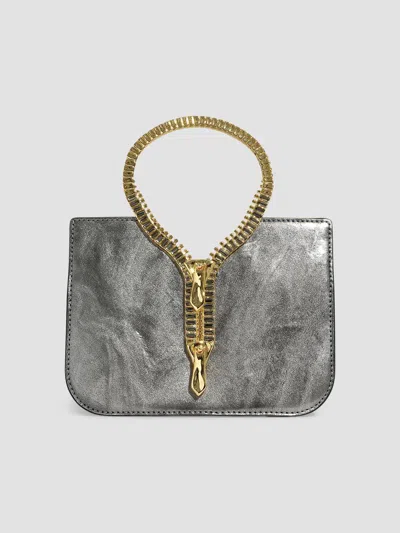 Alexis Bittar Zipper Decor Mini Metallic Leather Top Handle Bag In Silver