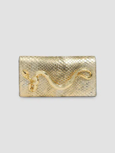 Alexis Bittar Serpent Side Handle Embossed Metallic Leather Clutch In Gold