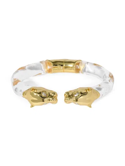 Alexis Bittar Women's Panther Visage 14k-gold-plated, Lucite & Crystal Hinged Cuff Bracelet In Gray