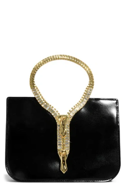 Alexis Bittar Zipper Decor Mini Patent Leather Top Handle Bag In Black