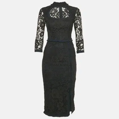 Pre-owned Alexis Black Lace Ruffled Midi Dress Xs