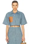 Alexis Brook Pocket-detail Cropped Shirt In Stone Blue