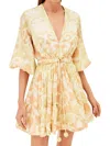 Alexis Capri Cinched Balloon-sleeve Flared Mini Dress In Multi