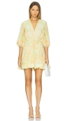 Alexis Capri Cinched Balloon-sleeve Flared Mini Dress In Melon Vine