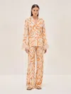 Alexis Braza Ostrich-cuff Button-front Top In Melon Mirage