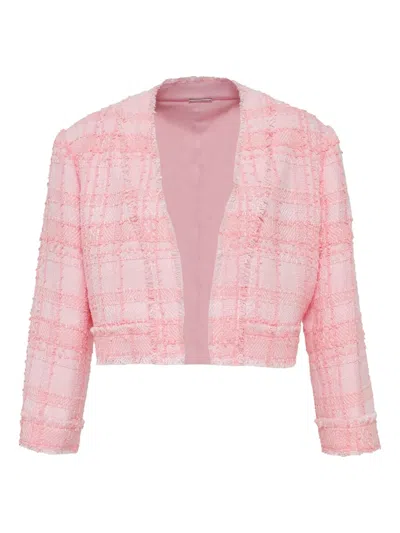 Alexis Checked Tweed Cropped Jacket In Purple