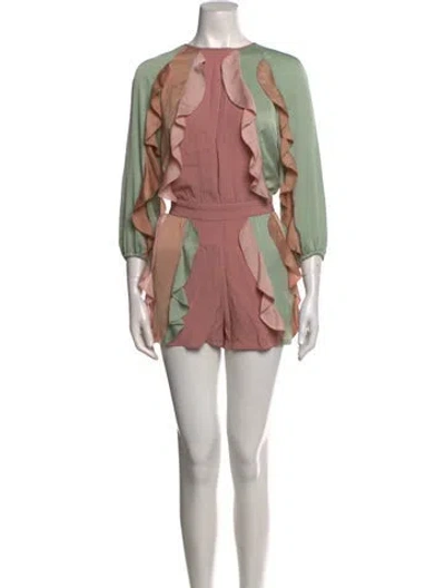 Pre-owned Alexis Colorblock Pattern Crew Neck Romper In Green