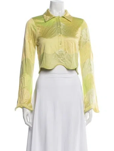Pre-owned Alexis Colorblock Pattern Long Sleeve Crop Top In Yellow