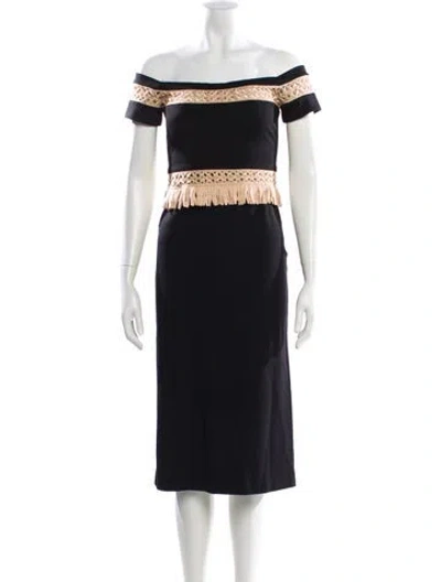Pre-owned Alexis Colorblock Pattern Midi Length Dress In Black