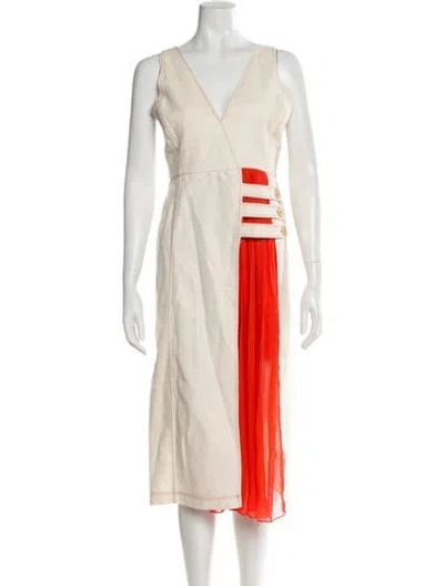 Pre-owned Alexis Colorblock Pattern Midi Length Dress In Neutral