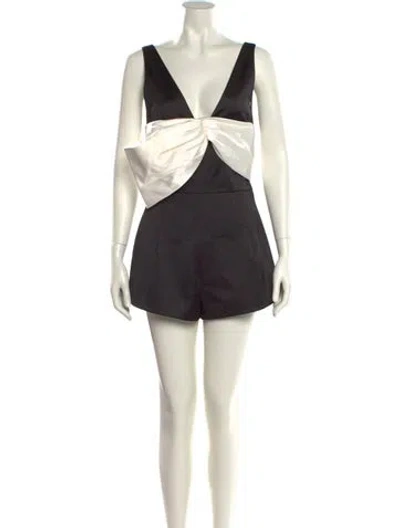 Pre-owned Alexis Colorblock Pattern Plunge Neckline Romper In Neutral