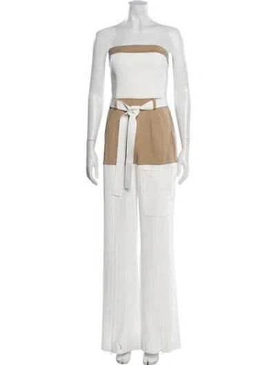 Pre-owned Alexis Colorblock Pattern Strapless Jumpsuit In White