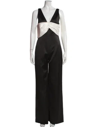 Pre-owned Alexis Colorblock Pattern V-neck Jumpsuit In Black
