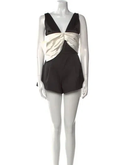 Pre-owned Alexis Colorblock Pattern V-neck Romper In Black
