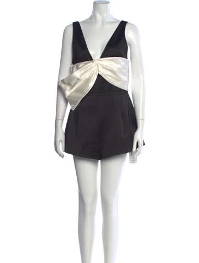 Pre-owned Alexis Colorblock Pattern V-neck Romper In Black
