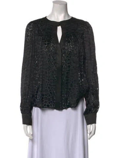 Pre-owned Alexis Crew Neck Long Sleeve Blouse In Black