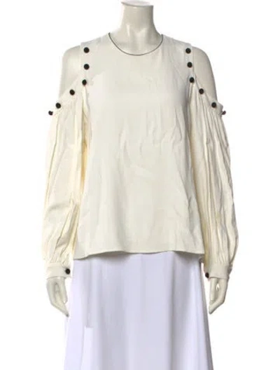 Pre-owned Alexis Crew Neck Long Sleeve Blouse In White