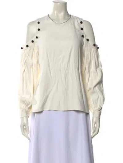 Pre-owned Alexis Crew Neck Long Sleeve Blouse In White