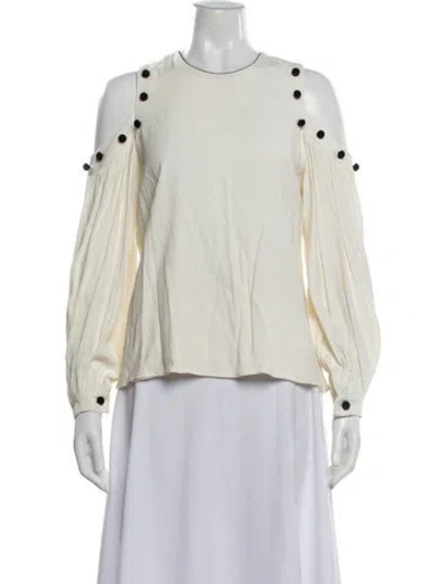 Pre-owned Alexis Crew Neck Long Sleeve Blouse In White