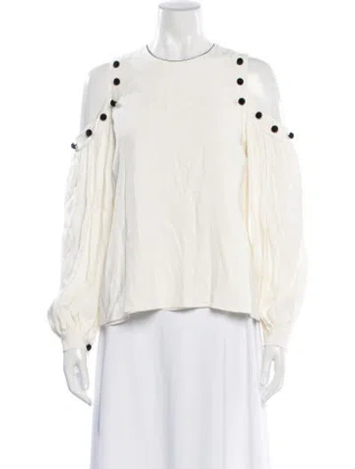 Pre-owned Alexis Crew Neck Long Sleeve Blouse In White
