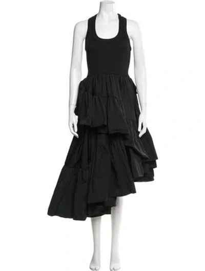 Pre-owned Alexis Crew Neck Midi Length Dress In Black