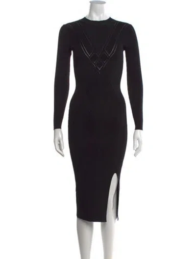 Pre-owned Alexis Crew Neck Midi Length Dress In Black