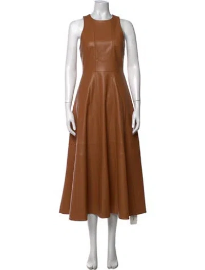 Pre-owned Alexis Crew Neck Midi Length Dress In Brown