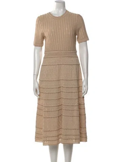 Pre-owned Alexis Crew Neck Midi Length Dress In Neutral