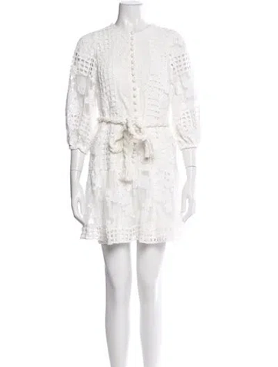 Pre-owned Alexis Crew Neck Mini Dress In White