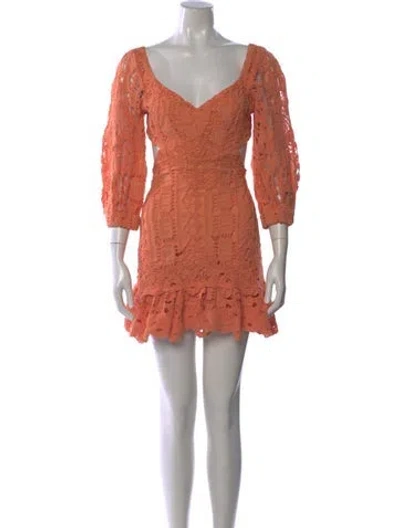Pre-owned Alexis Crochet Mini Dress In Orange