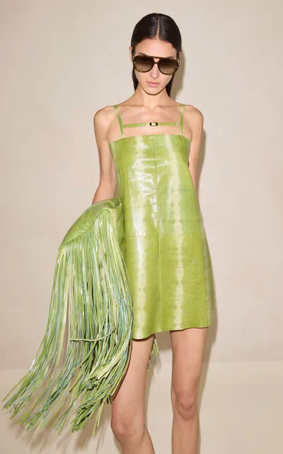 Alexis Elvie Genuine Leather Mini Dress In Green