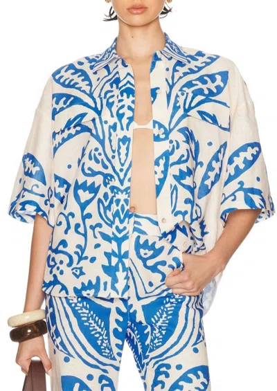 ALEXIS FARAD LINEN TOP IN SAPPHIRE PALM