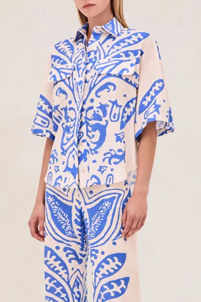 Alexis Farad Top In Sapphire Palm In Blue