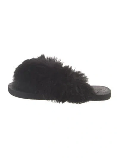 Pre-owned Alexis Faux Fur Faux Fur Trim Slides In Black