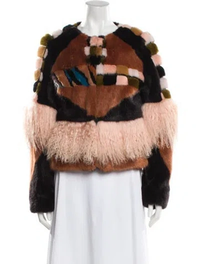 Pre-owned Alexis Faux Fur Printed Fur Jacket In Orange
