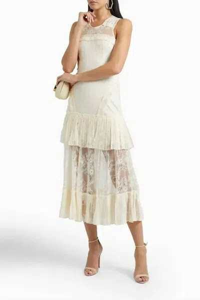 Alexis Feliciana Tie-back Pleated Chantilly Lace Midi Dress In Cream In Neutral