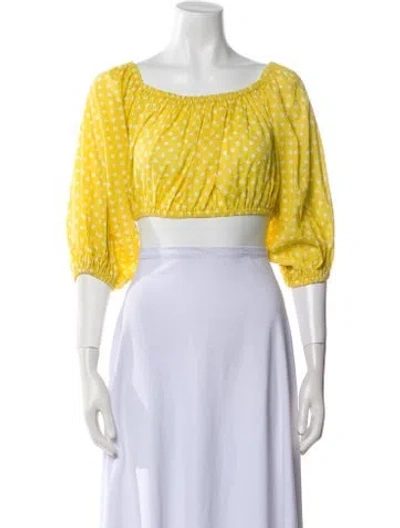 Pre-owned Alexis Floral Print Bateau Neckline Crop Top In Yellow