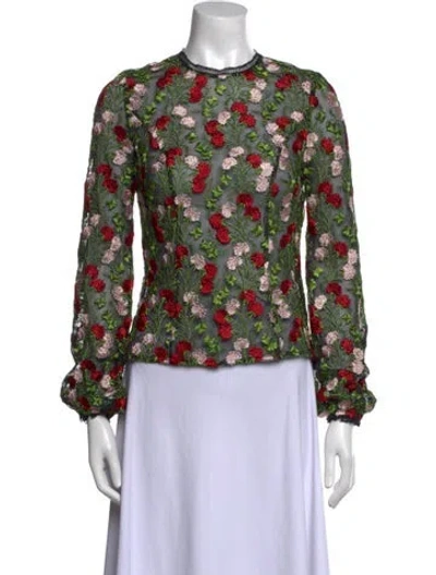 Pre-owned Alexis Floral Print Crew Neck Blouse In Black