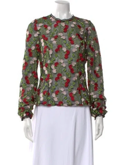 Pre-owned Alexis Floral Print Crew Neck Blouse In Black