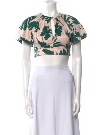 Pre-owned Alexis Floral Print Crew Neck Crop Top In Pink