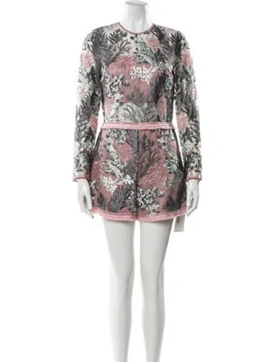 Pre-owned Alexis Floral Print Crew Neck Romper In Multi