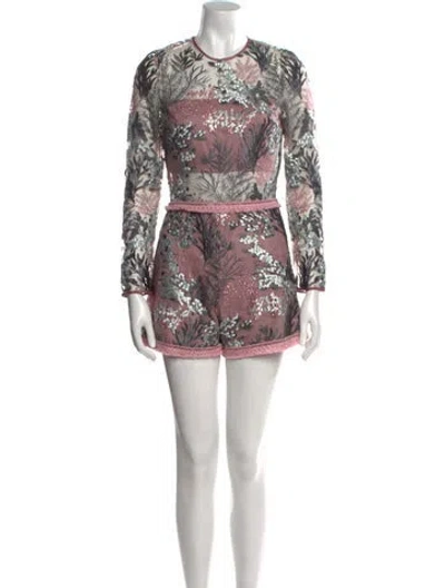 Pre-owned Alexis Floral Print Crew Neck Romper In Multi