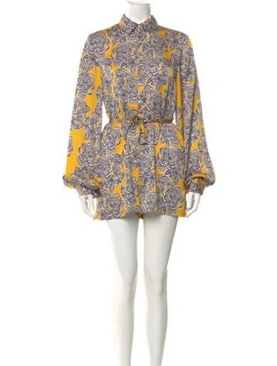 Pre-owned Alexis Floral Print Crew Neck Romper In Yellow