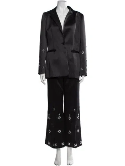 Pre-owned Alexis Floral Print Crystal Embellishments Pantsuit W/ Tags In Black