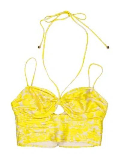 Pre-owned Alexis Floral Print Halterneck Crop Top In Yellow