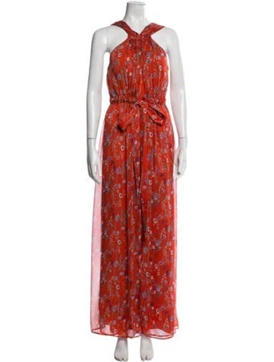 Pre-owned Alexis Floral Print Halterneck Jumpsuit In Red